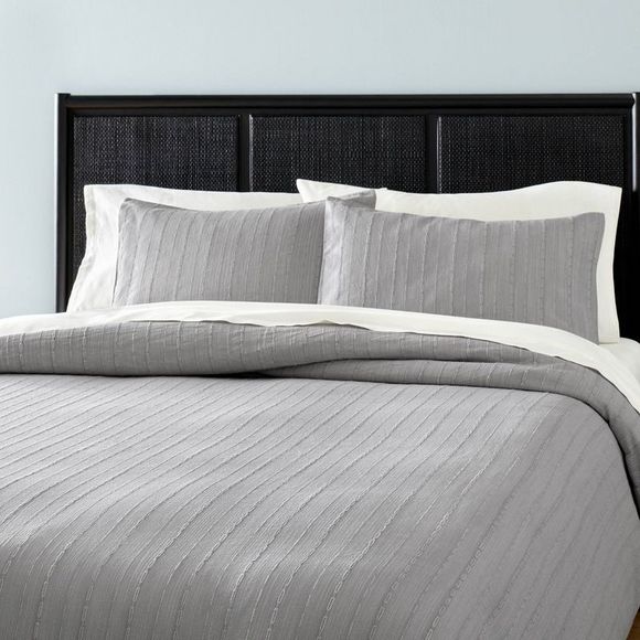 Hearth & Hand Other - King Washed Loop Stripe Duvet Cover Bedding Set Gray - Hearth & Hand Threshold